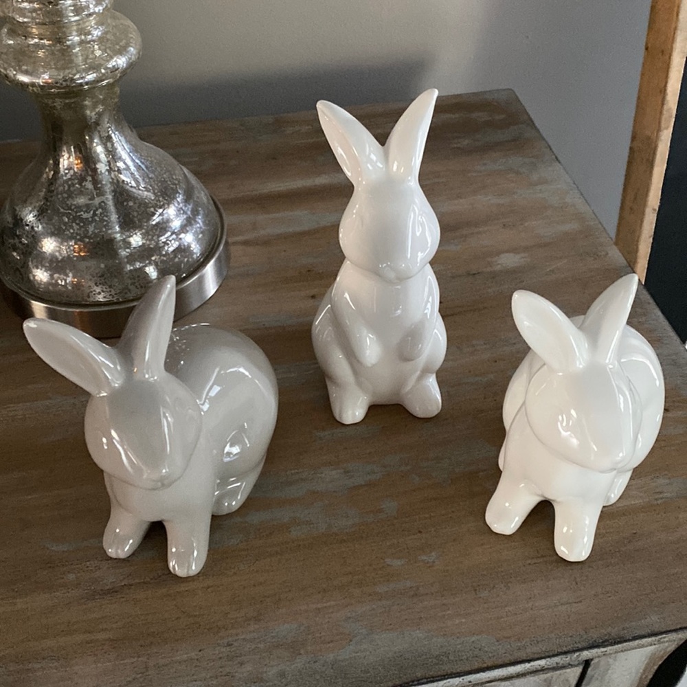 Three ceramic bunny accents Easter decor